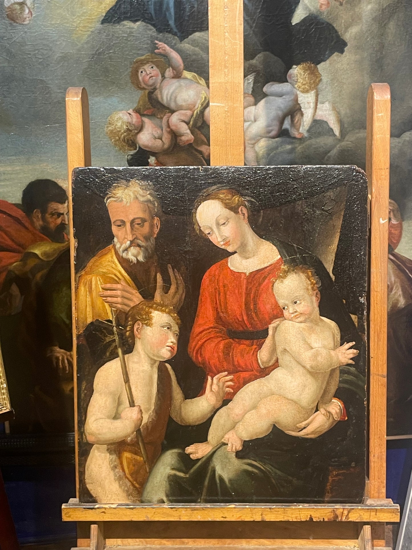 Scuola toscana (ambito fiorentino), fine XVI secolo. Sacra famiglia con San Giuseppe

Sacra Famiglia con la Vergine, il Bambino Gesù, San Giovannino e San Giuseppe