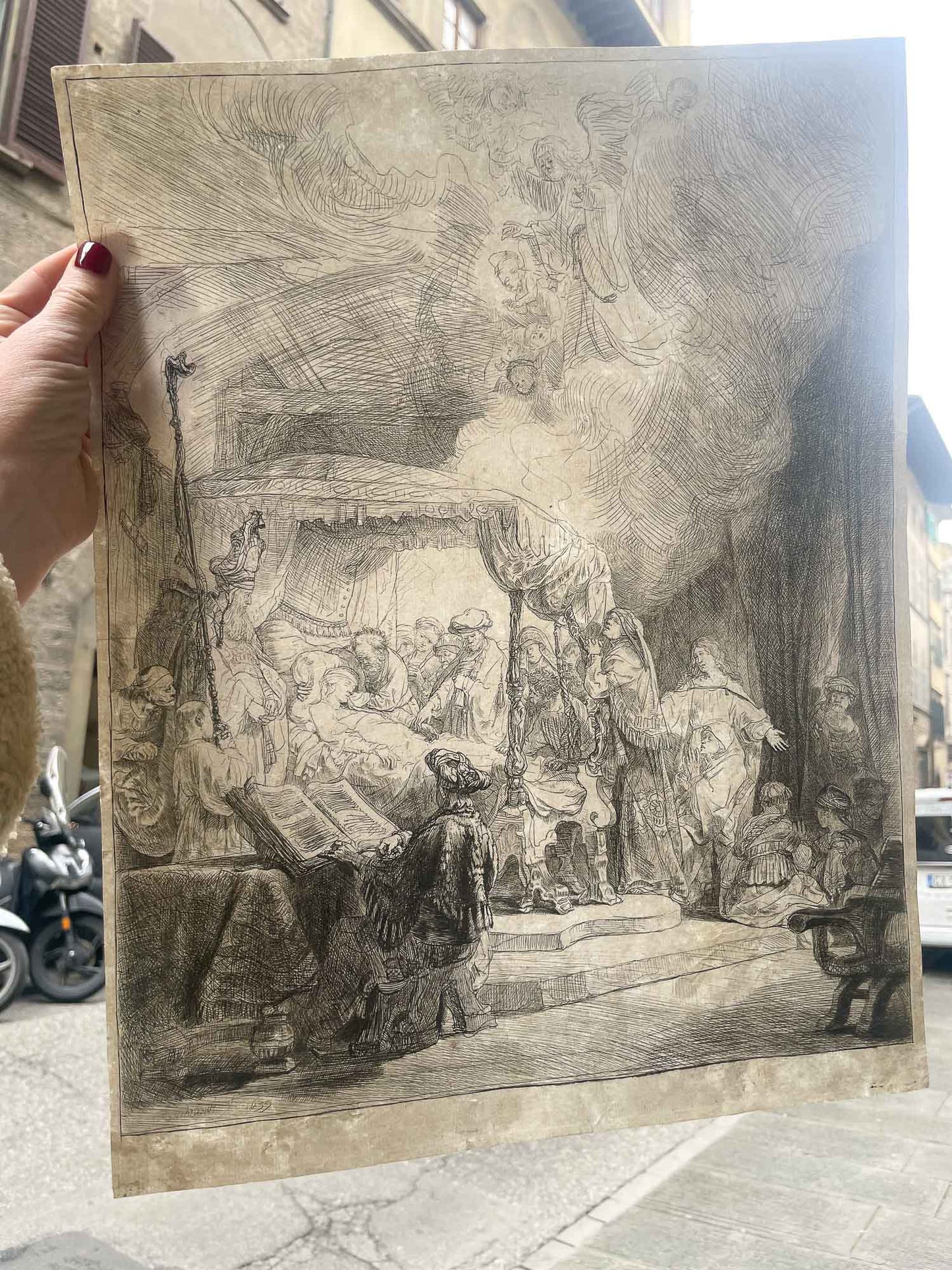 Rembrandt van Rijn, Il transito della Madonna, incisione antica, lastra del 1639, terzo stato.