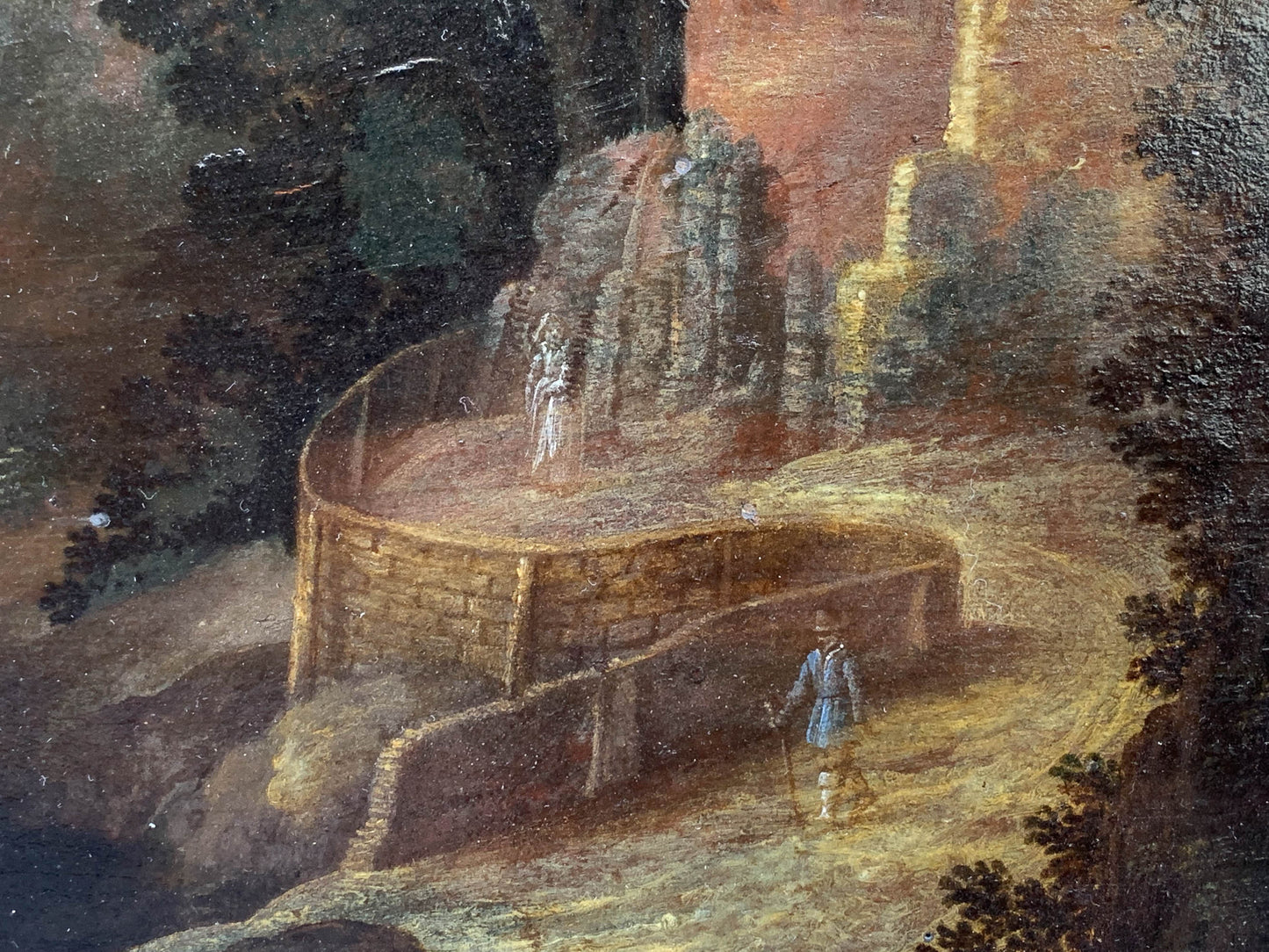 Paesaggio roccioso con barche, uomini e cavalli. XVII secolo. Pittore del manors Europa attivo in Italia