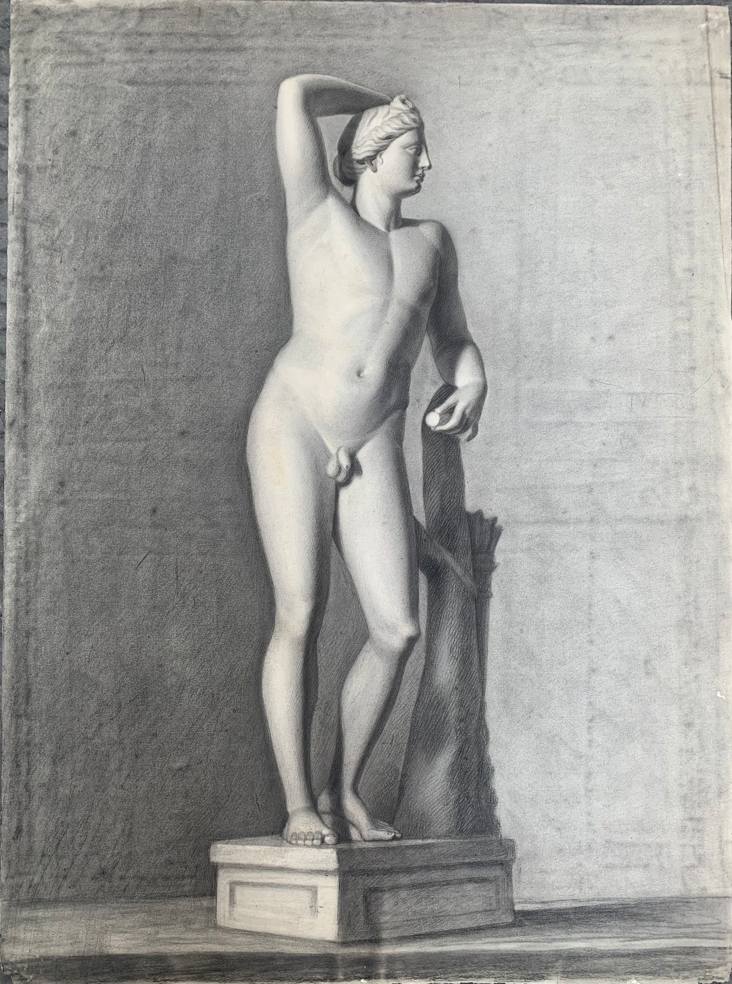 Italian Academic Drawing: Apollino degli Uffizi. XIX Century, 68 cm x 50 cm