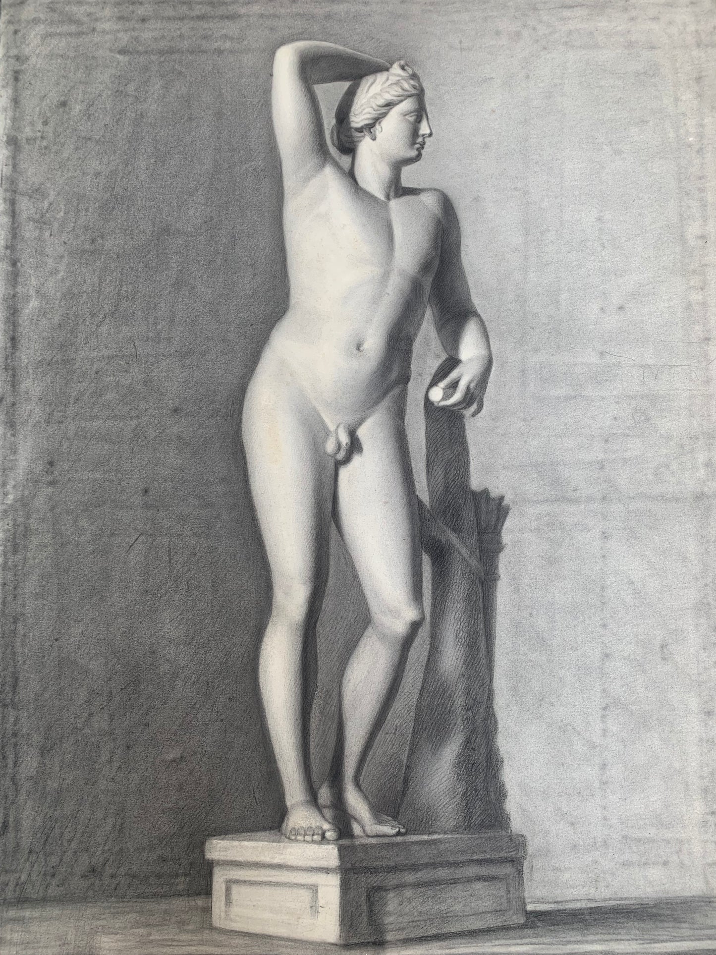 Italian Academic Drawing: Apollino degli Uffizi. XIX Century, 68 cm x 50 cm