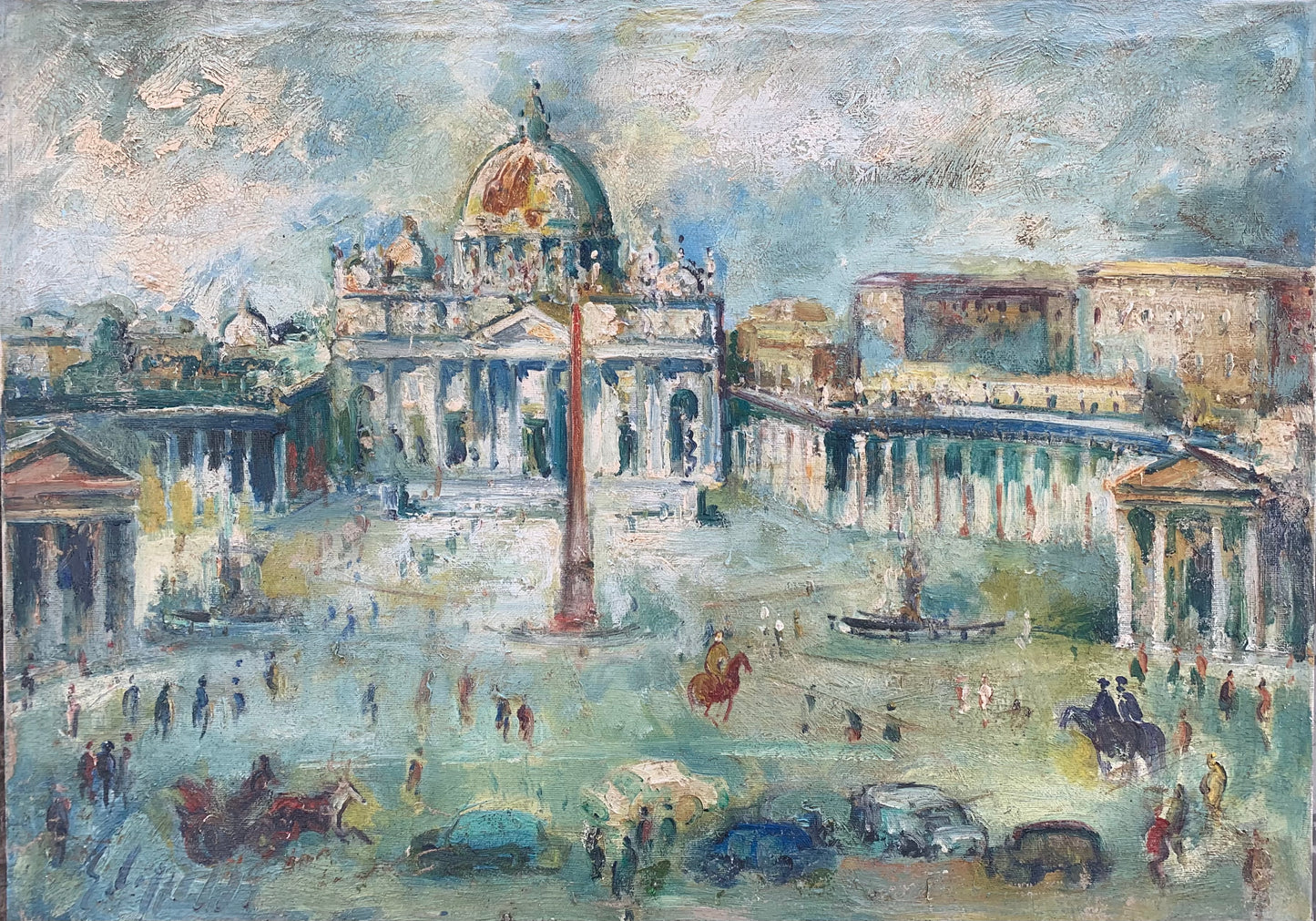 Saint Peter's Square, Vatican, Rome. Painting By The Florentine Painter Emanuele Cappello.