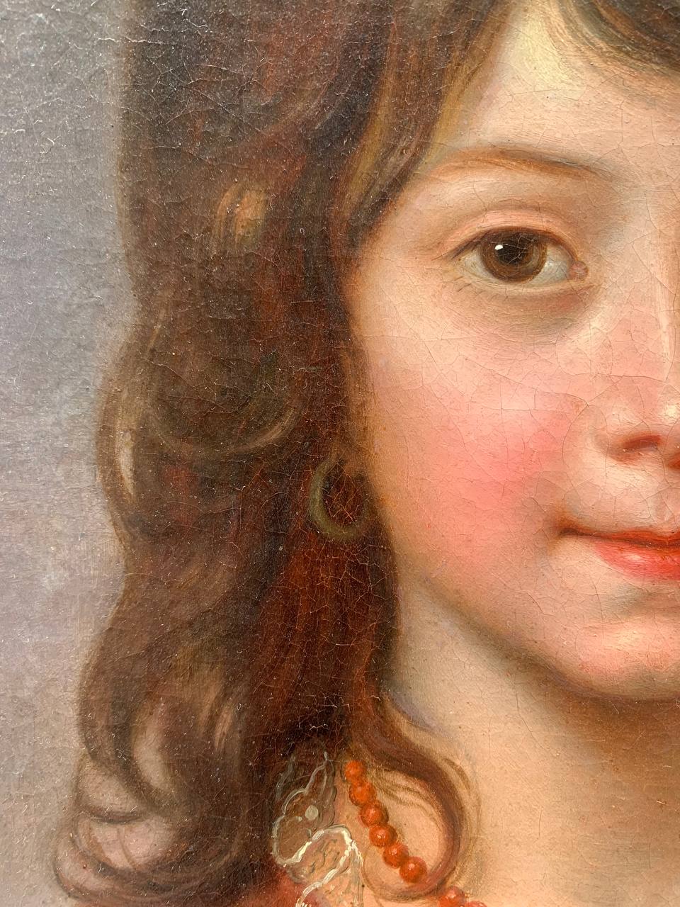 Portrait of a Young Girl with a Basket of Flowers and Coral Necklace, with the Bay of Naples in the Background
