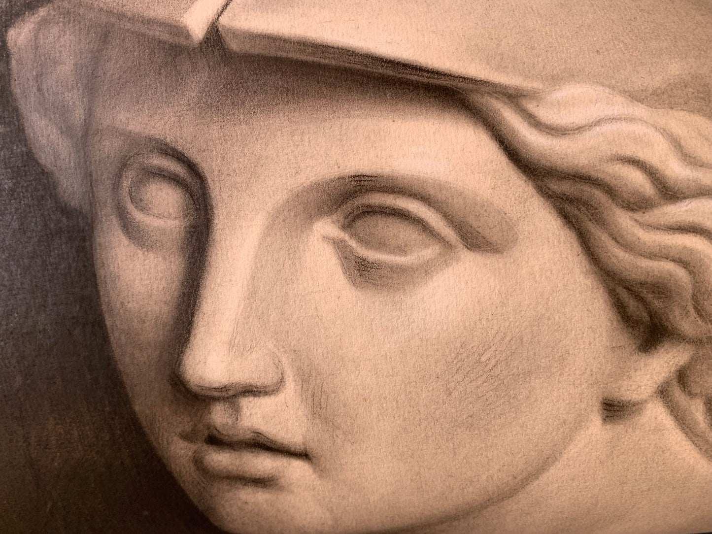 Study Of The Bust Of Pallas Athena. 19th Century Academic Drawing