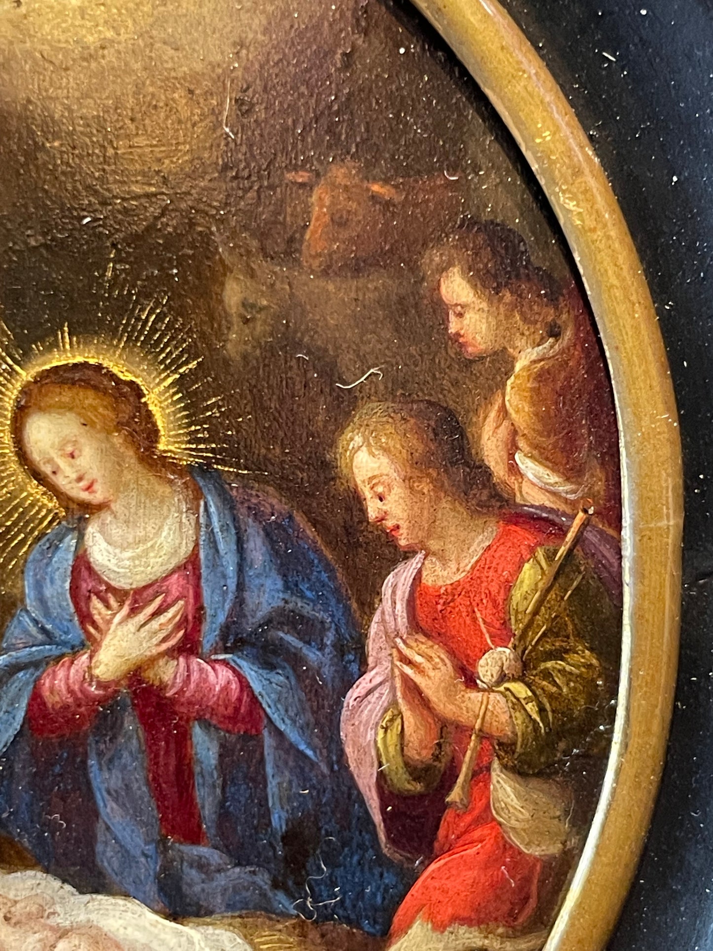 Reserved adorazione dei pastori. Scuola fiamminga, XVII secolo. Olio su rame