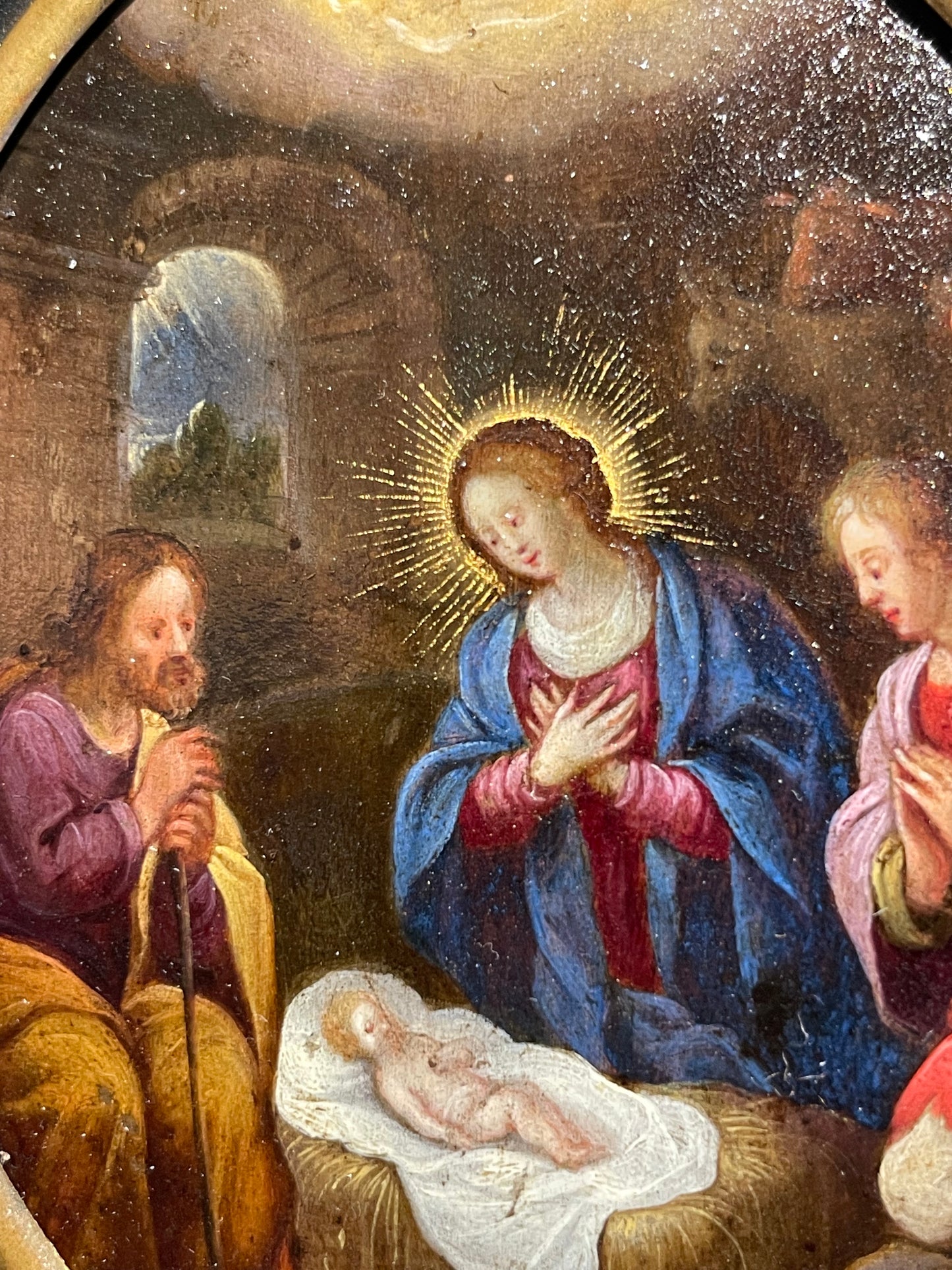 Reserved adorazione dei pastori. Scuola fiamminga, XVII secolo. Olio su rame