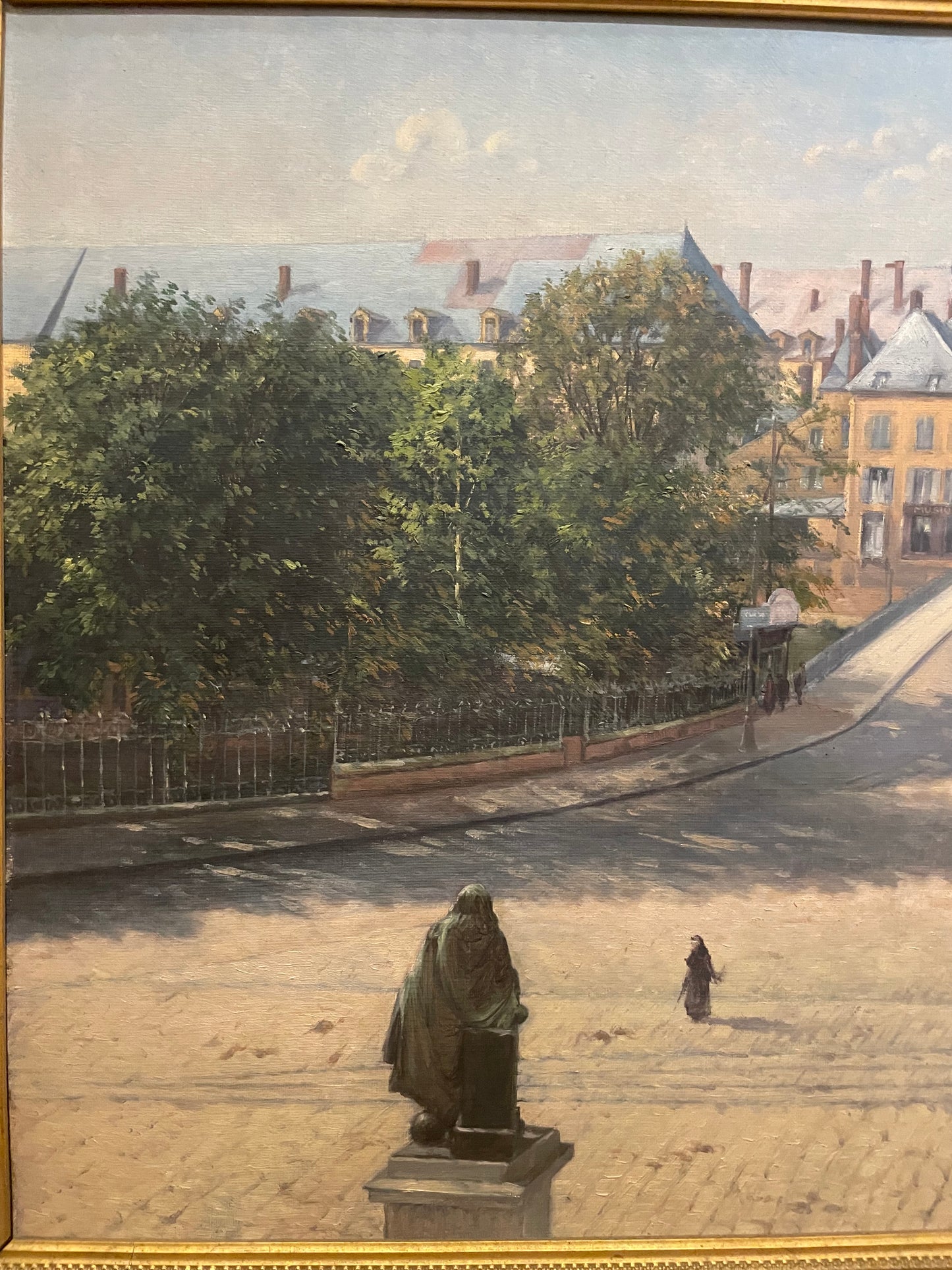 View of a French Belle Époque city with bridge and monument, 1923, cm 68 × 58 cm