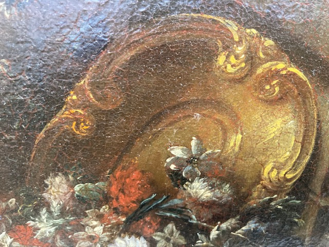 Gaspare Lopez, attribuzione Natura morta con fontana, obelisco e cascata di fiori in un giardino, Napoli, c. 1720