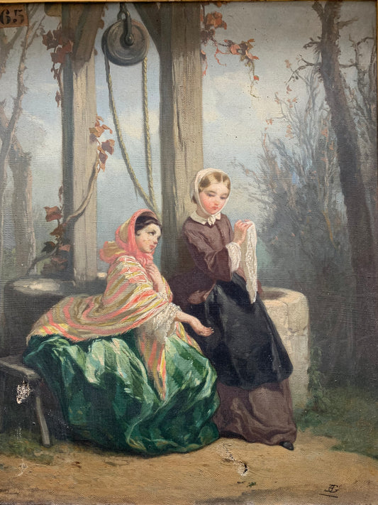 Two young women by a well, circa 1850 by Nicolas Edward Gabé