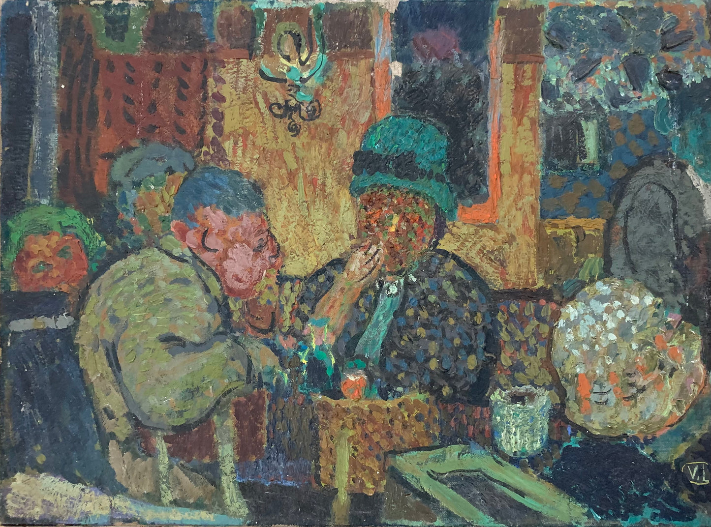 The Drinkers in the Parisian Café . Early XX century. Postimpressionism