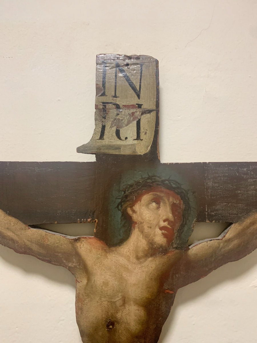 Crucifix With Magdalene. Oil Painting On Wood. XVIII Century.