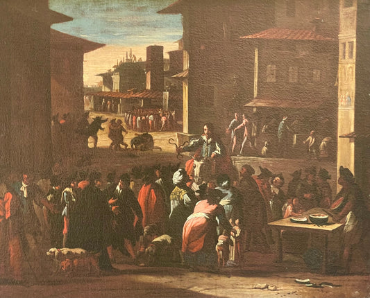 Ciarlatano con serpenti in una piazza di Roma, Bamboccianti, XVII secolo