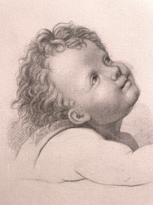 La testa di un angioletto, studio accademico. 
Scuola fiorentina, fine XVIII – inizio XIX secolo.