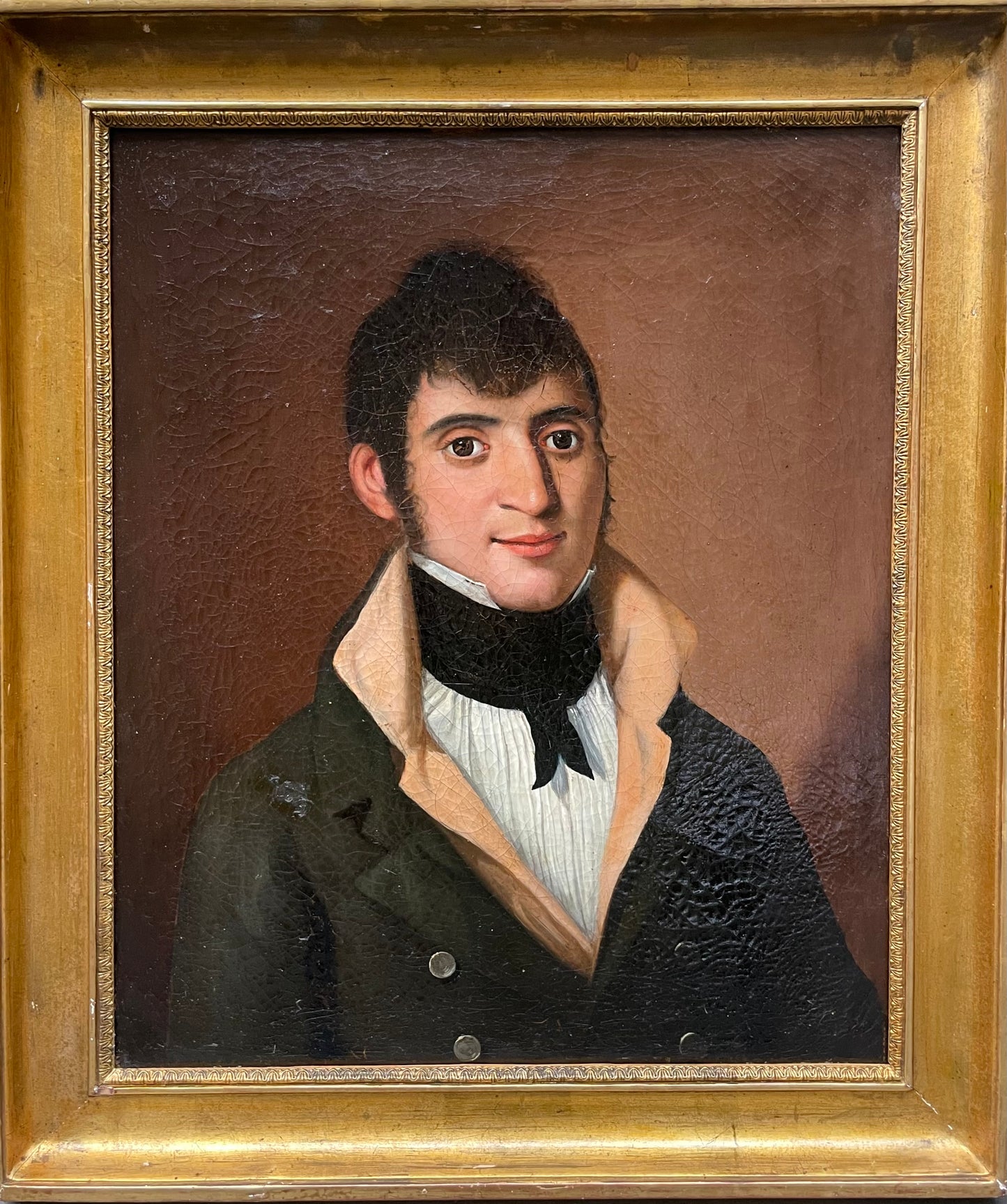 Male portrait, 1810–1820, dark-haired young man with high collar and black cravat