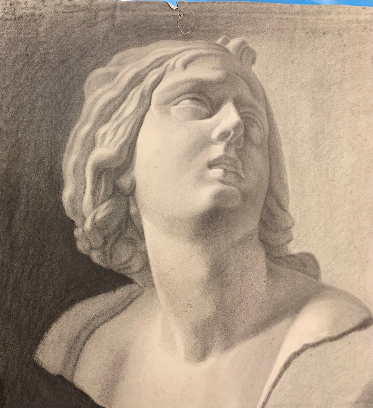 Academic drawing of classical bust sculpture. XIX century