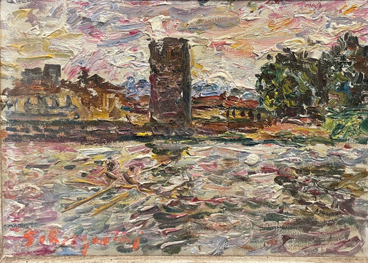 Guido Borgianni. View of Florence with part of medieval walls: Santa Rosa tower and river Arno. Circa 1960.