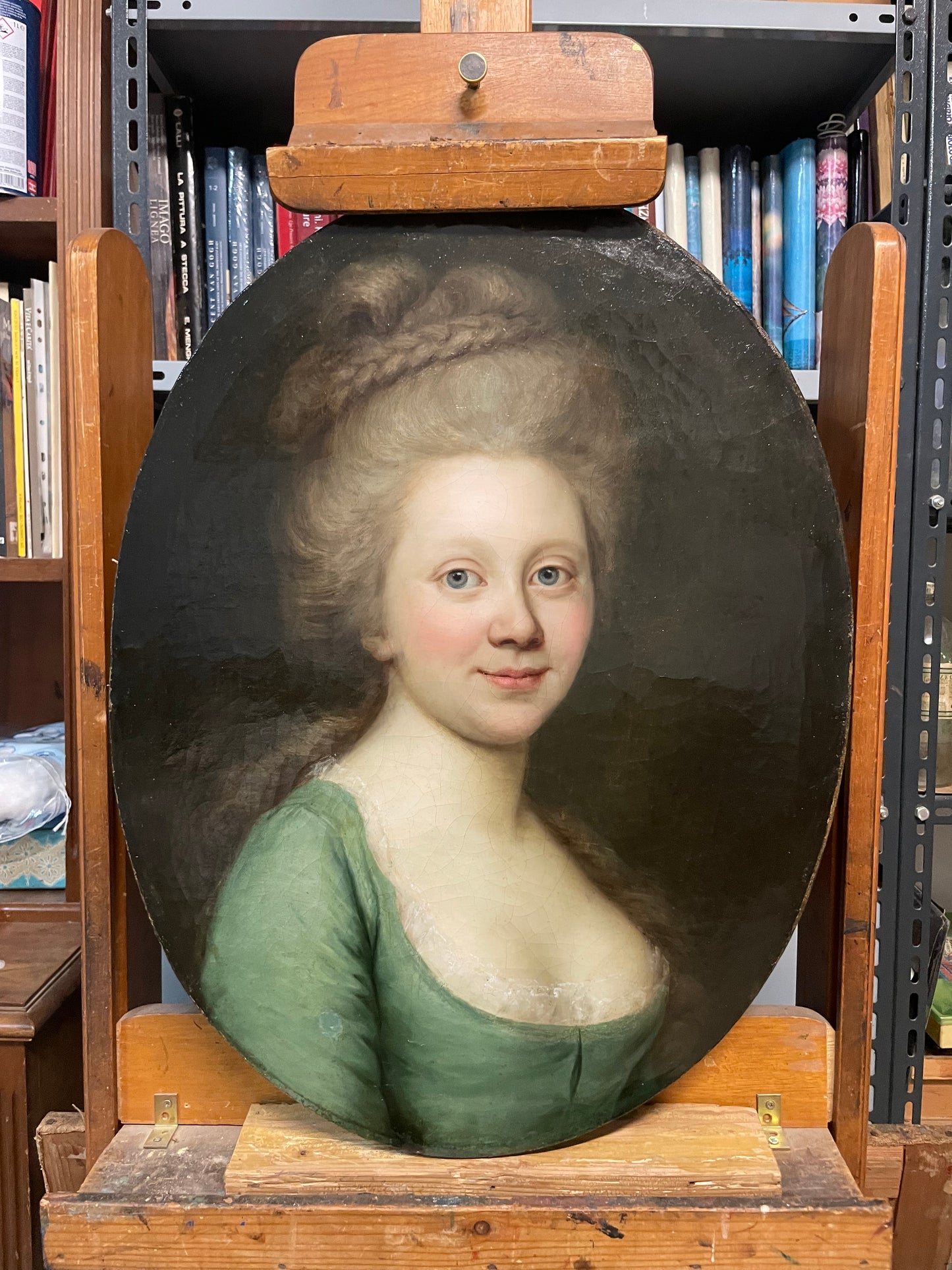 Darbes, Joseph Friedrich August. Oval Portrait of Woman in a Green dress. Signed and dated 1781. Rossika
