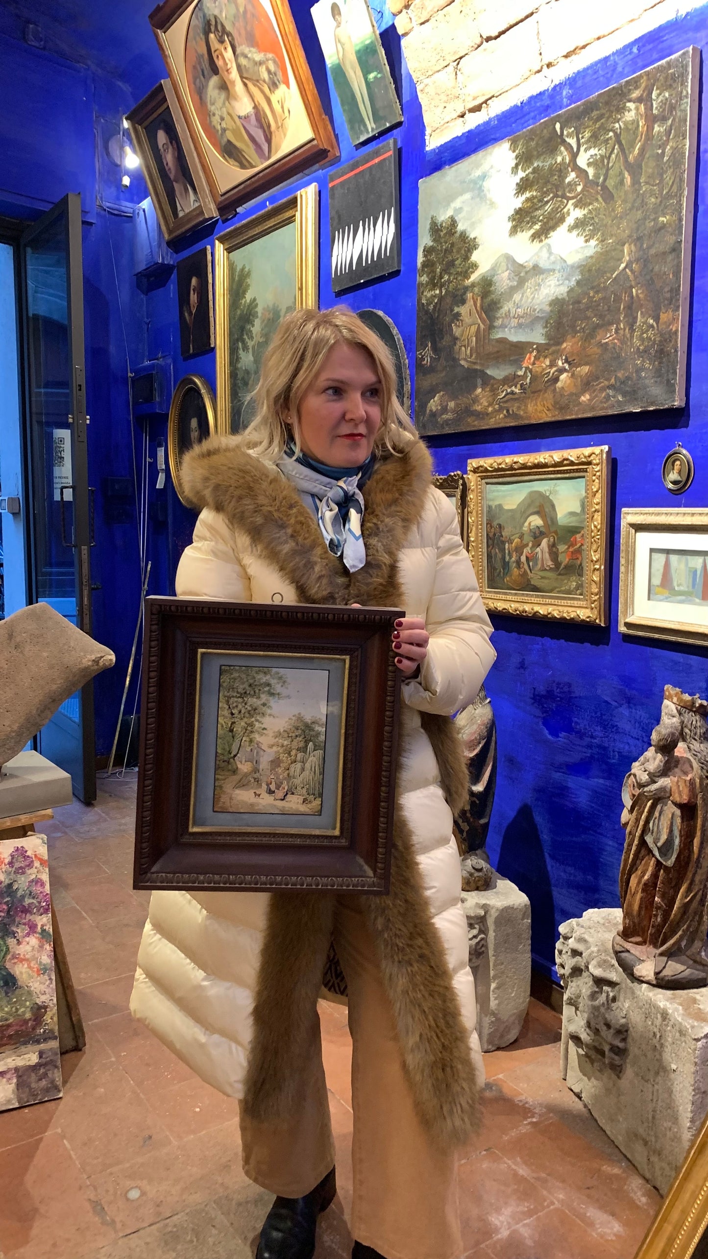 Acquerello ottocentesco nelle campagne toscane presso Firenze, Elisabetta Del Monte Bourbon, firmato e datato 1829