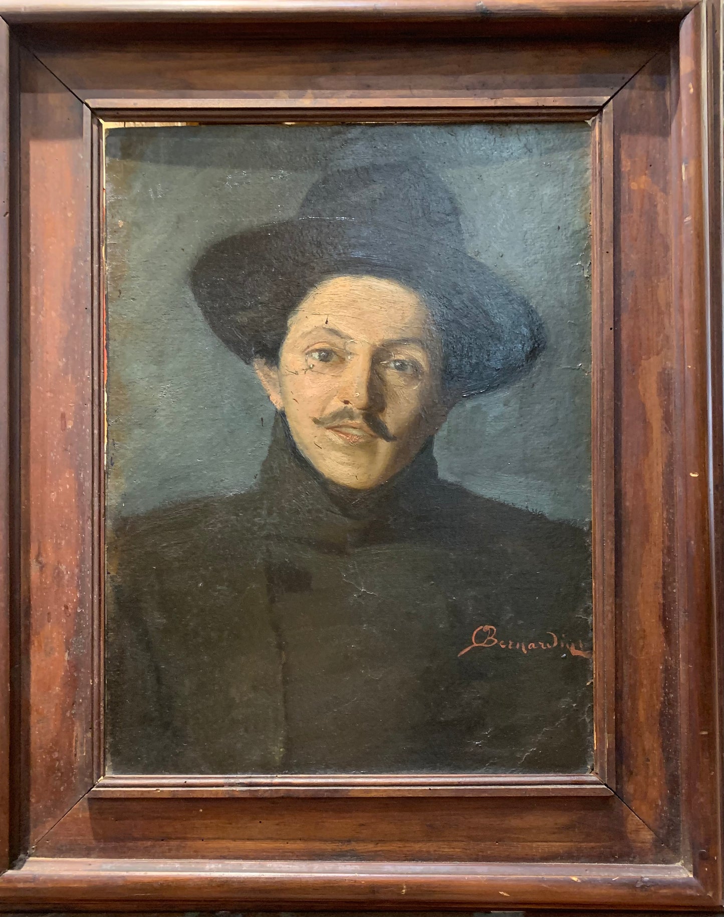 Portrait of Giacomo Puccini with Glasses and Mustache, signed Oreste Bernardini. Circa 1900.