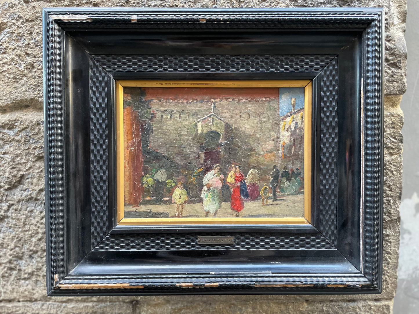 Erma Zago (1880-1942), Piccola veduta di Venezia con mercato presso una chiesa