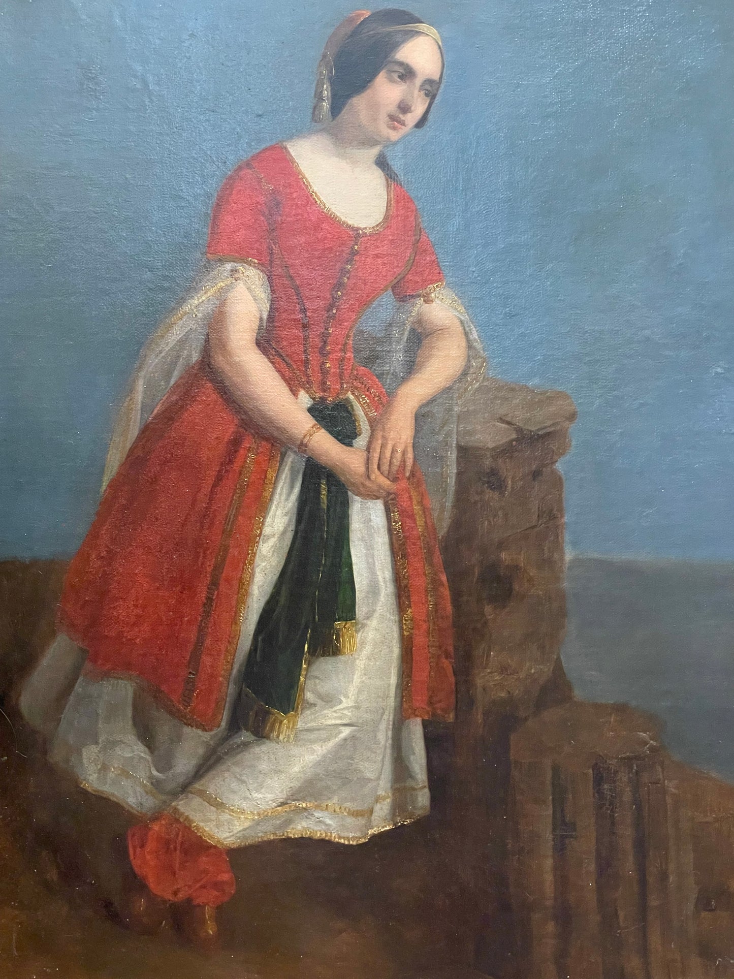 Romantic Portrait of a Woman in Oriental Dress among Greek Ruins, ca. 1840