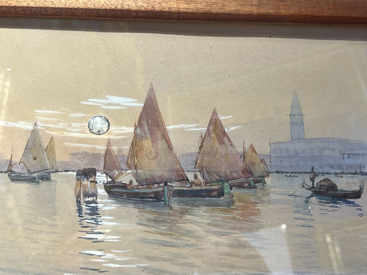 Gino Scalatelli. Veduta di Venezia dalla Giudecca con bragozzi a vela al terzo