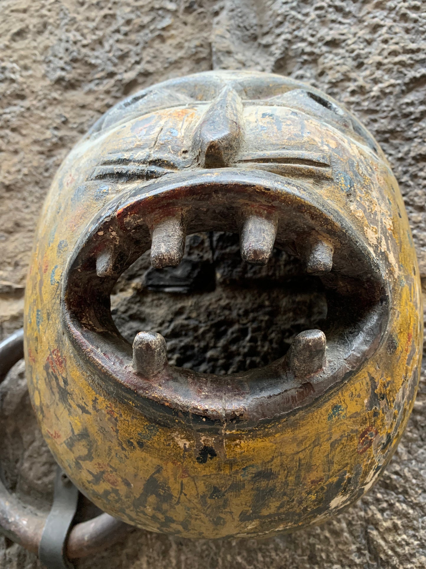 Nepal tribal Art Mask with Teeth. Cat or Leopard.