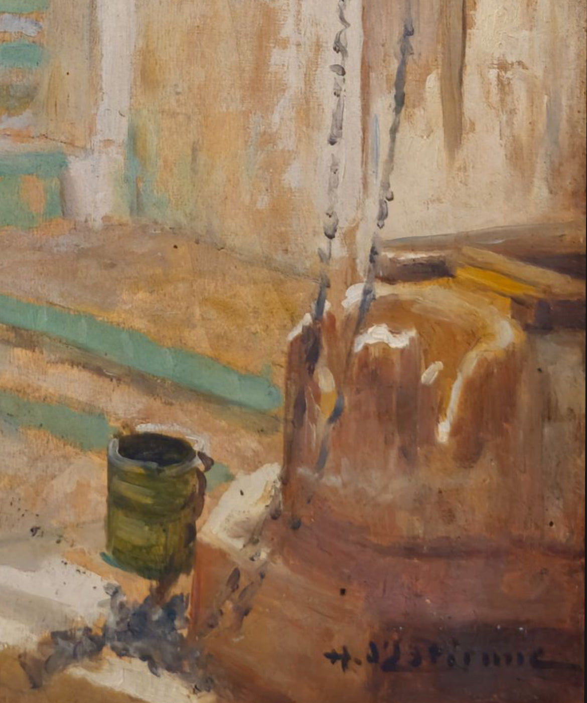 Henry d’Estienne (1872-1949) – Cortile interno nordafricano con pozzo e colonna