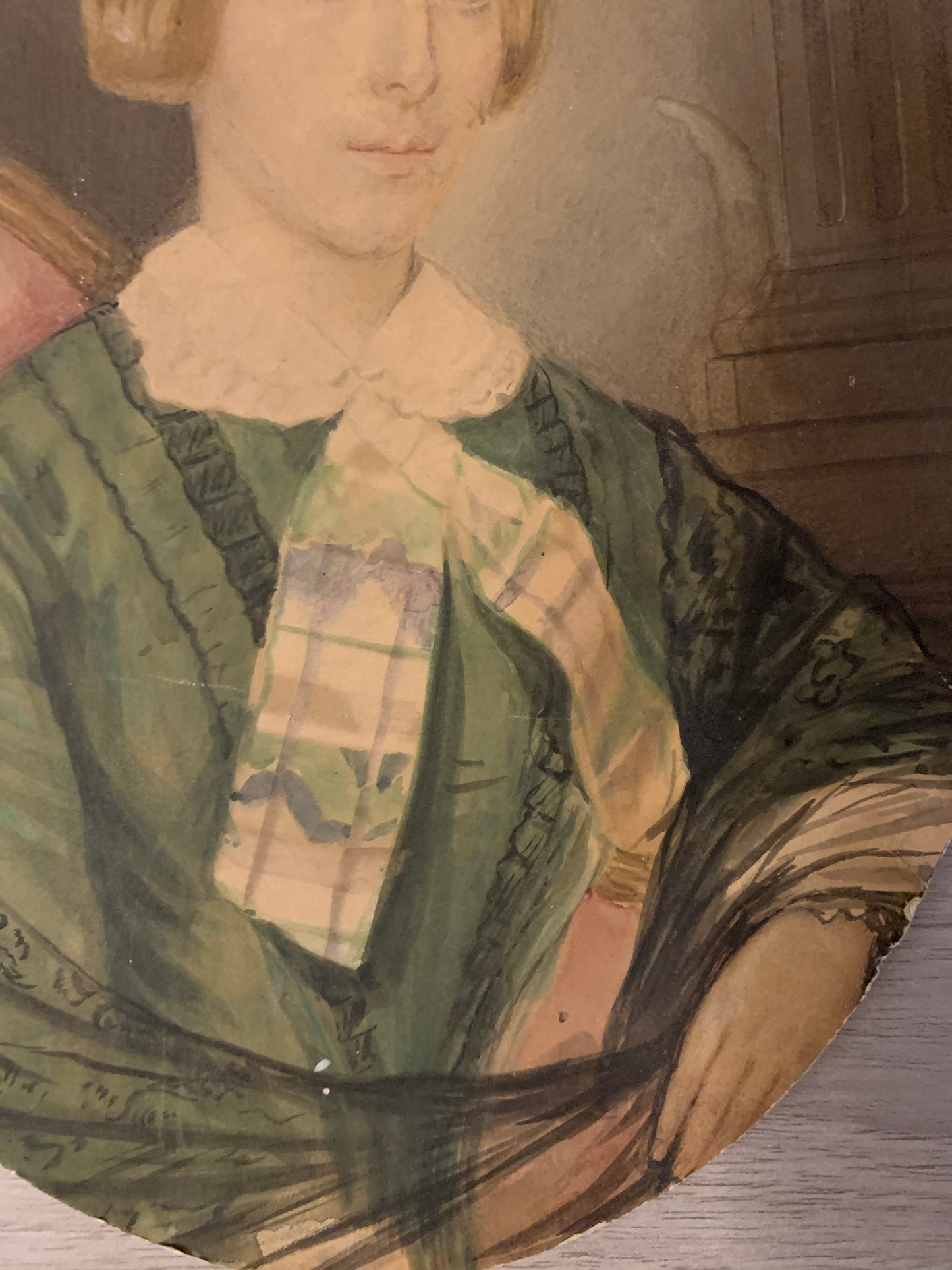 Portrait of blonde girl with green dress.  Signed and Dated 1851.