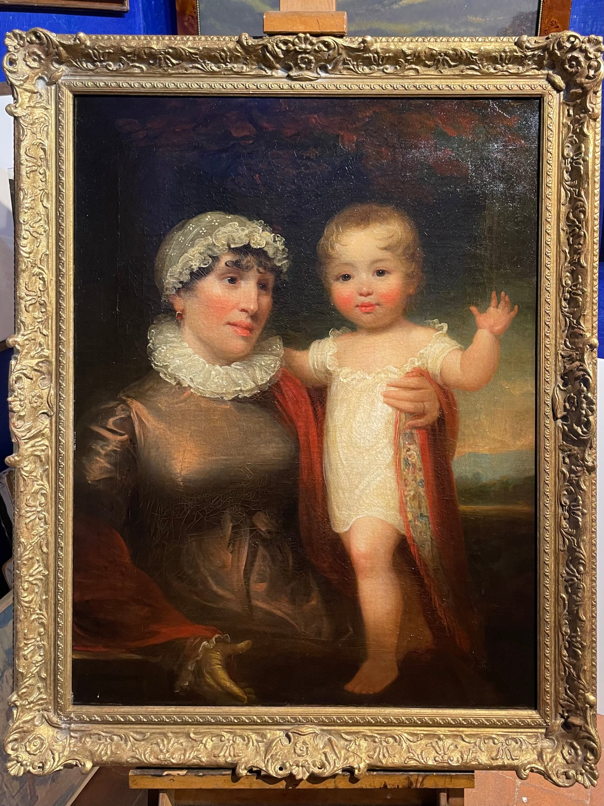 Ritratto di madre e figlio, scuola inglese, Regency 1815-1820, firmato James Green