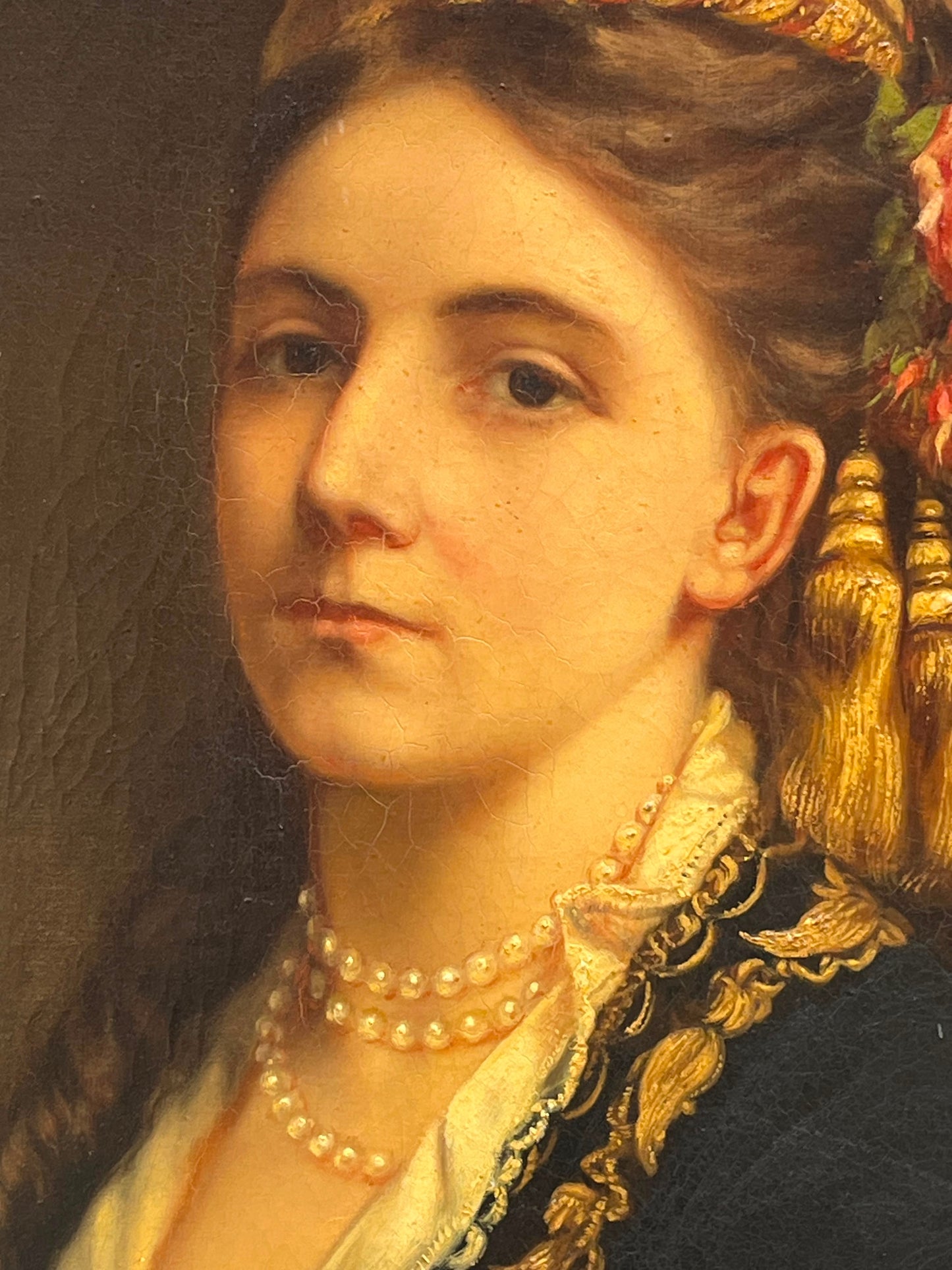 Ritratto di giovane donna in costume balcanico di influenza ottomana, firmato Emma Sterrer, ca. 1880