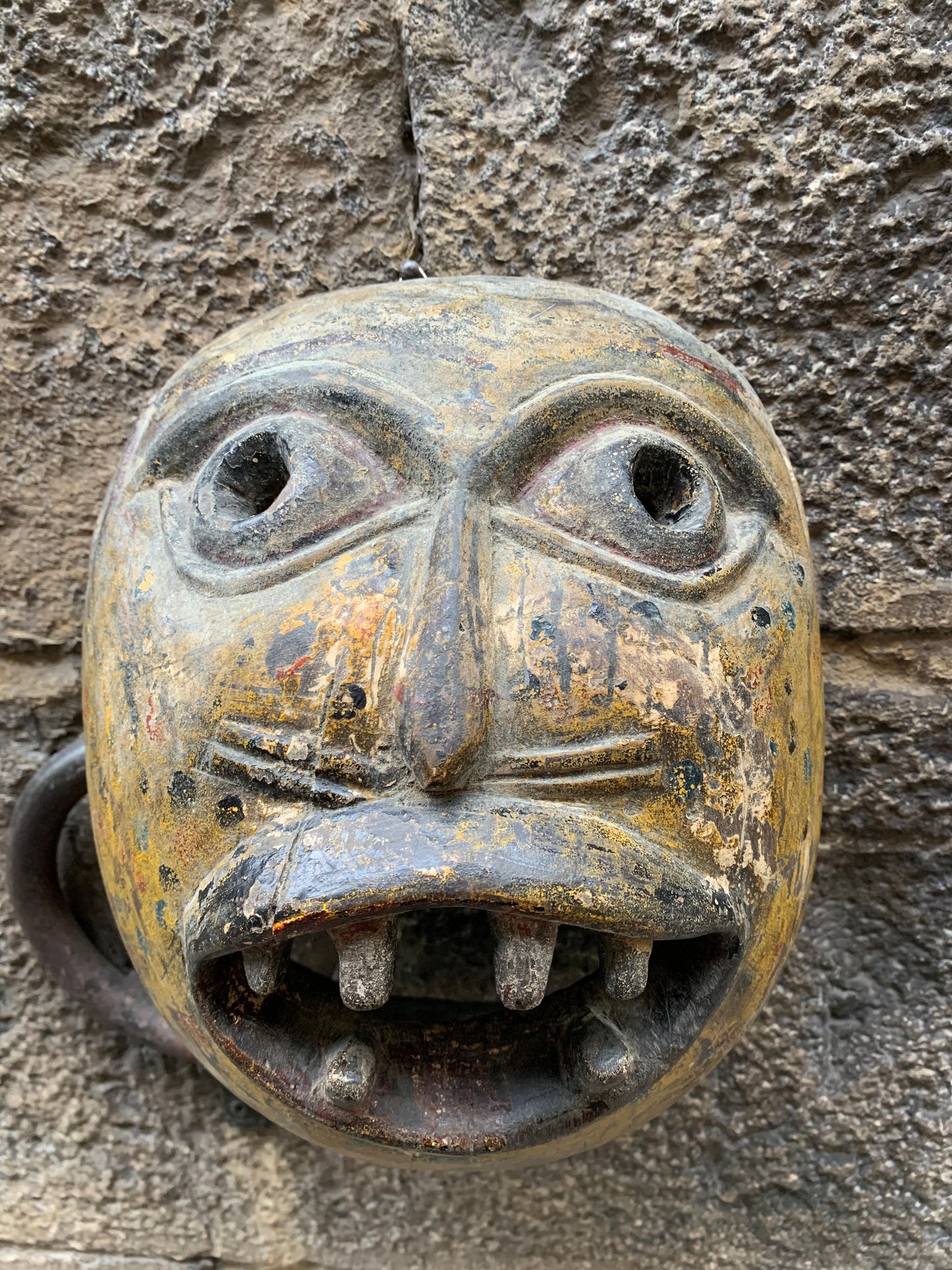 Nepal tribal Art Mask with Teeth. Cat or Leopard.