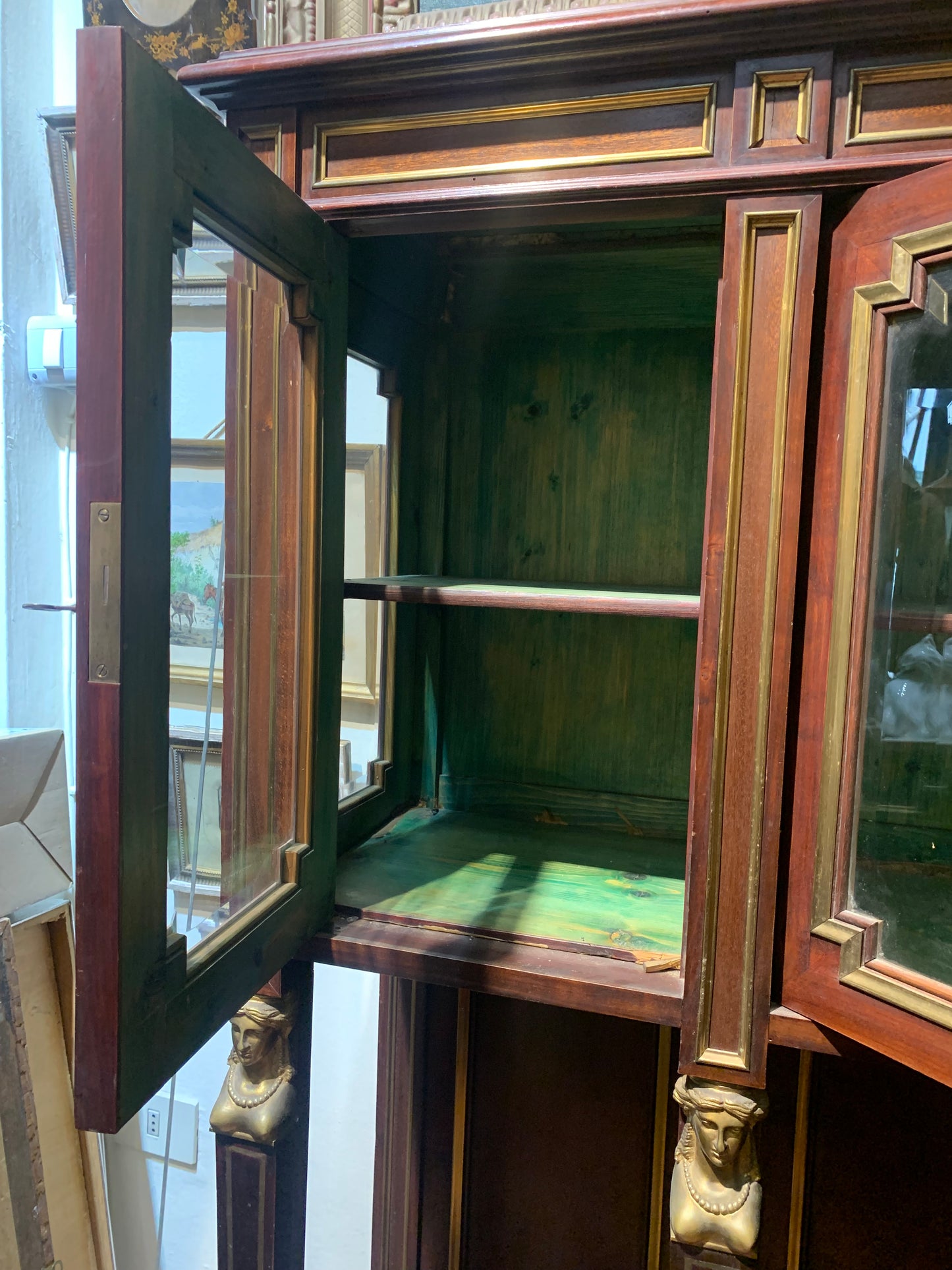 Mahogany Display Cabinet with Neoclassical Bronze Elements: Late 19th Century