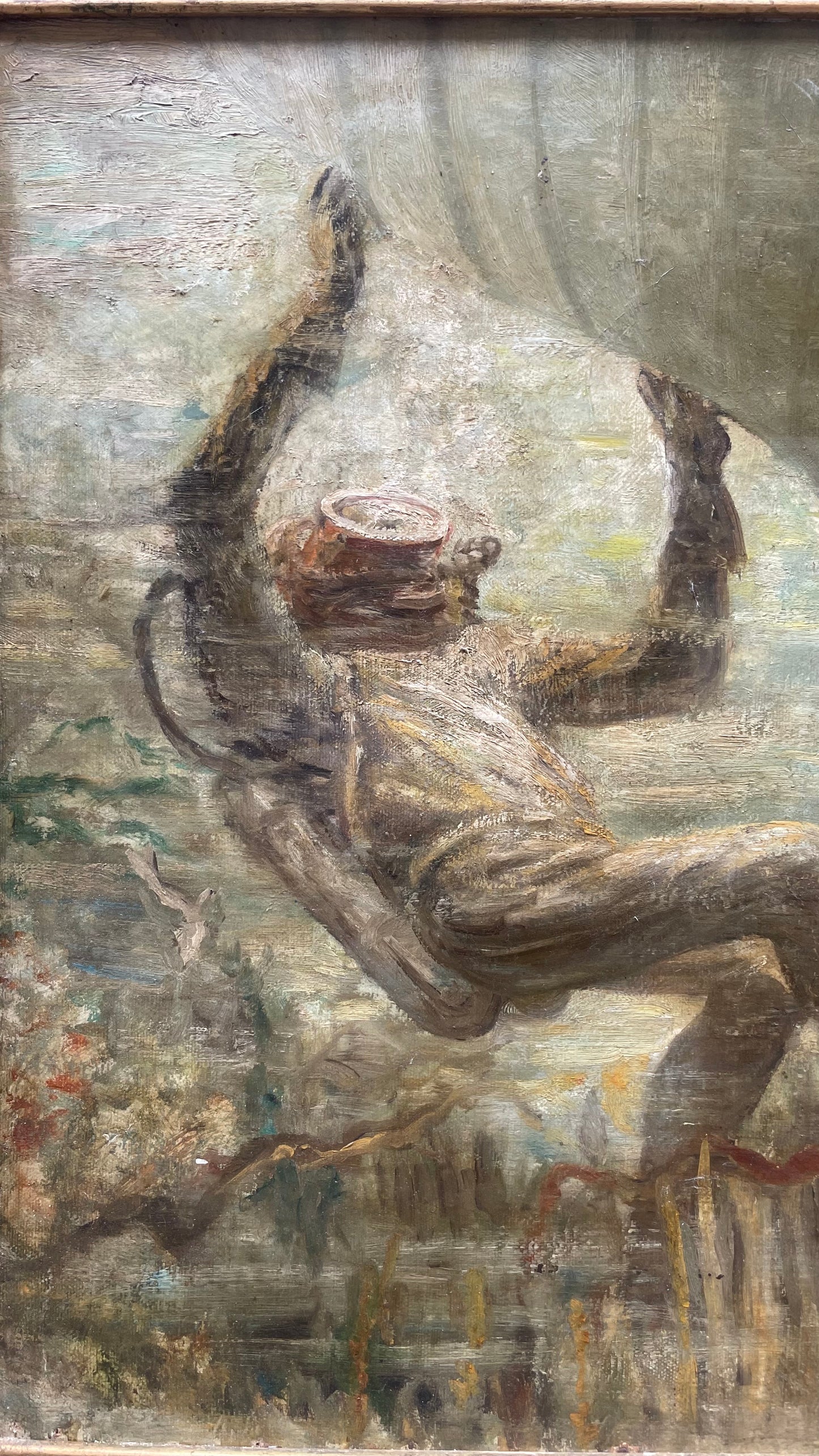 Subacqueo con cernia sotto una barca - Metà del XX secolo. Cm 99 x 74