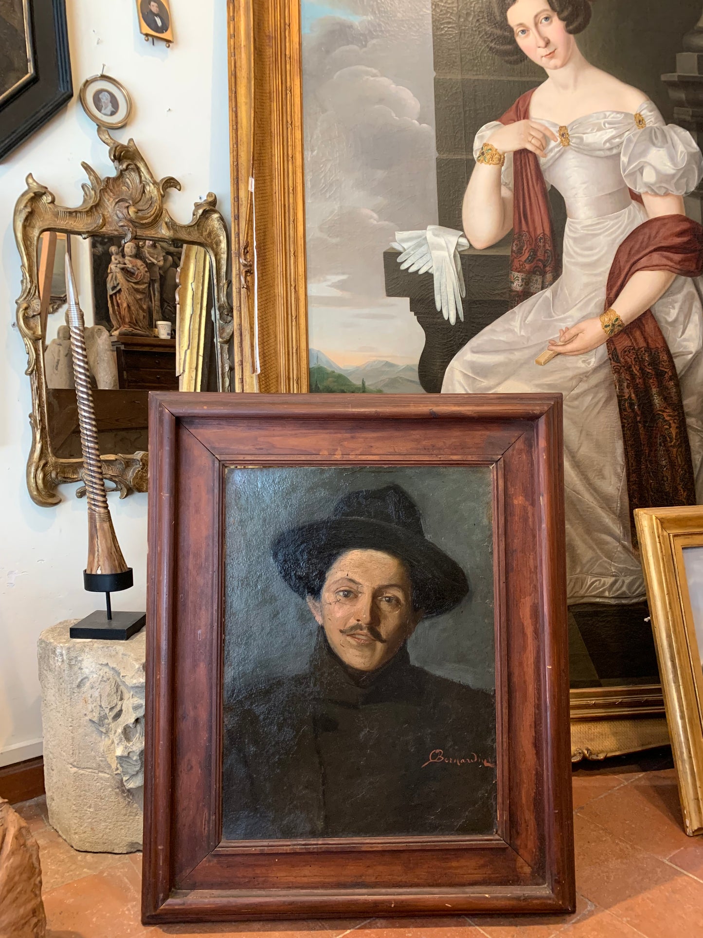 Portrait of Giacomo Puccini with Glasses and Mustache, signed Oreste Bernardini. Circa 1900.