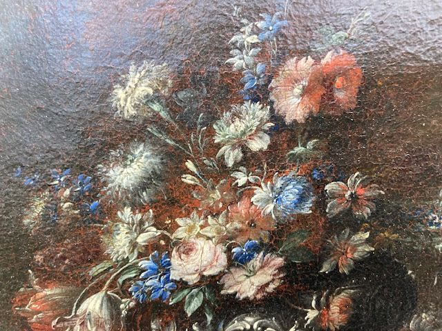 Gaspare Lopez, attribuzione Natura morta con fontana, obelisco e cascata di fiori in un giardino, Napoli, c. 1720