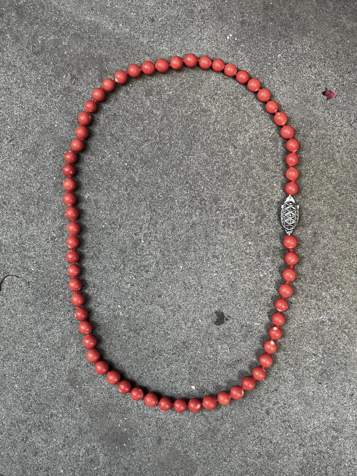 Natural Coral Necklace, Mid 20th Century with Art Deco Silver Clasp