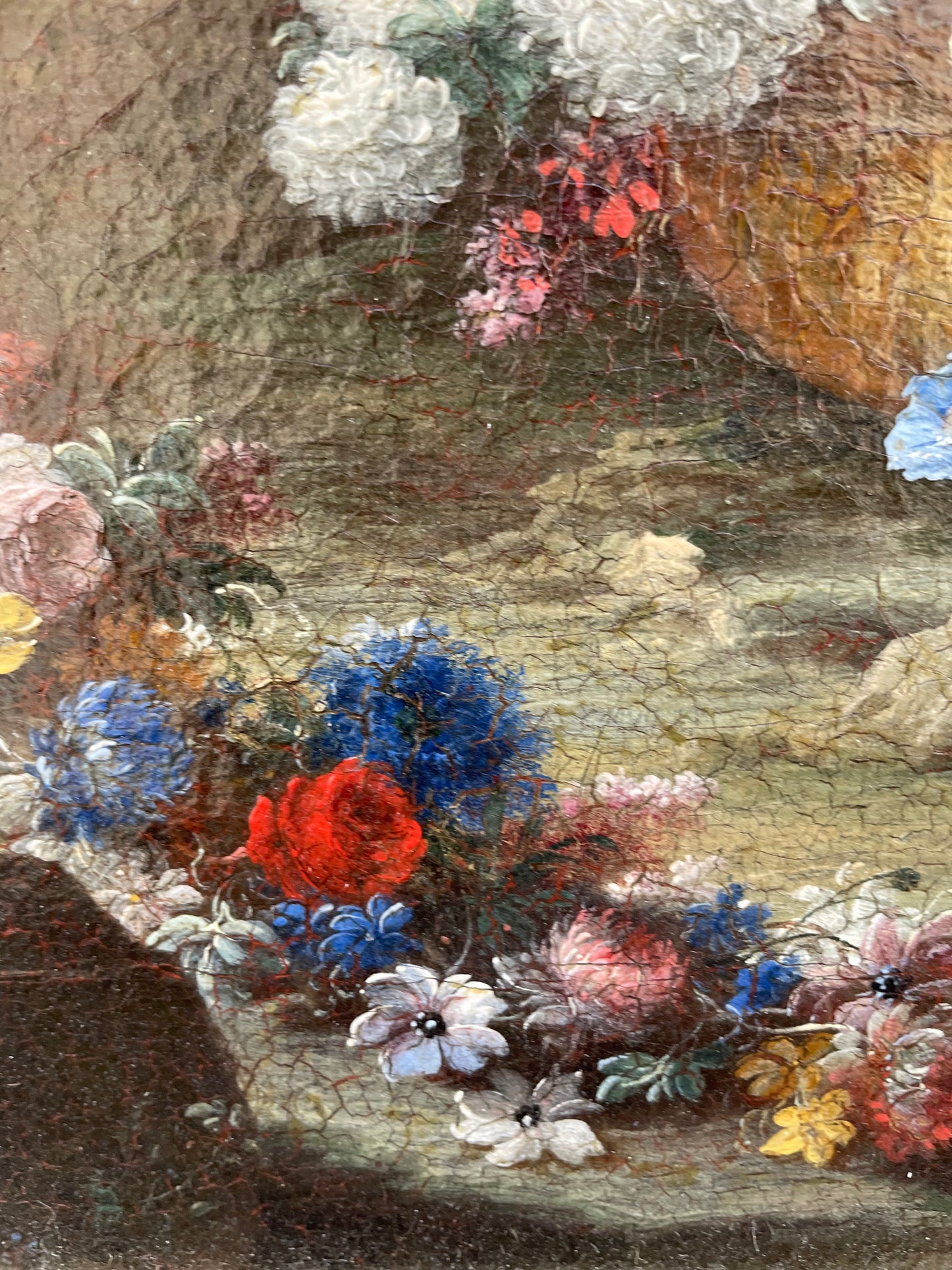 Gaspare Lopez, attribuzione Natura morta con grande vaso e cascata di fiori in un giardino, Napoli, c. 1720