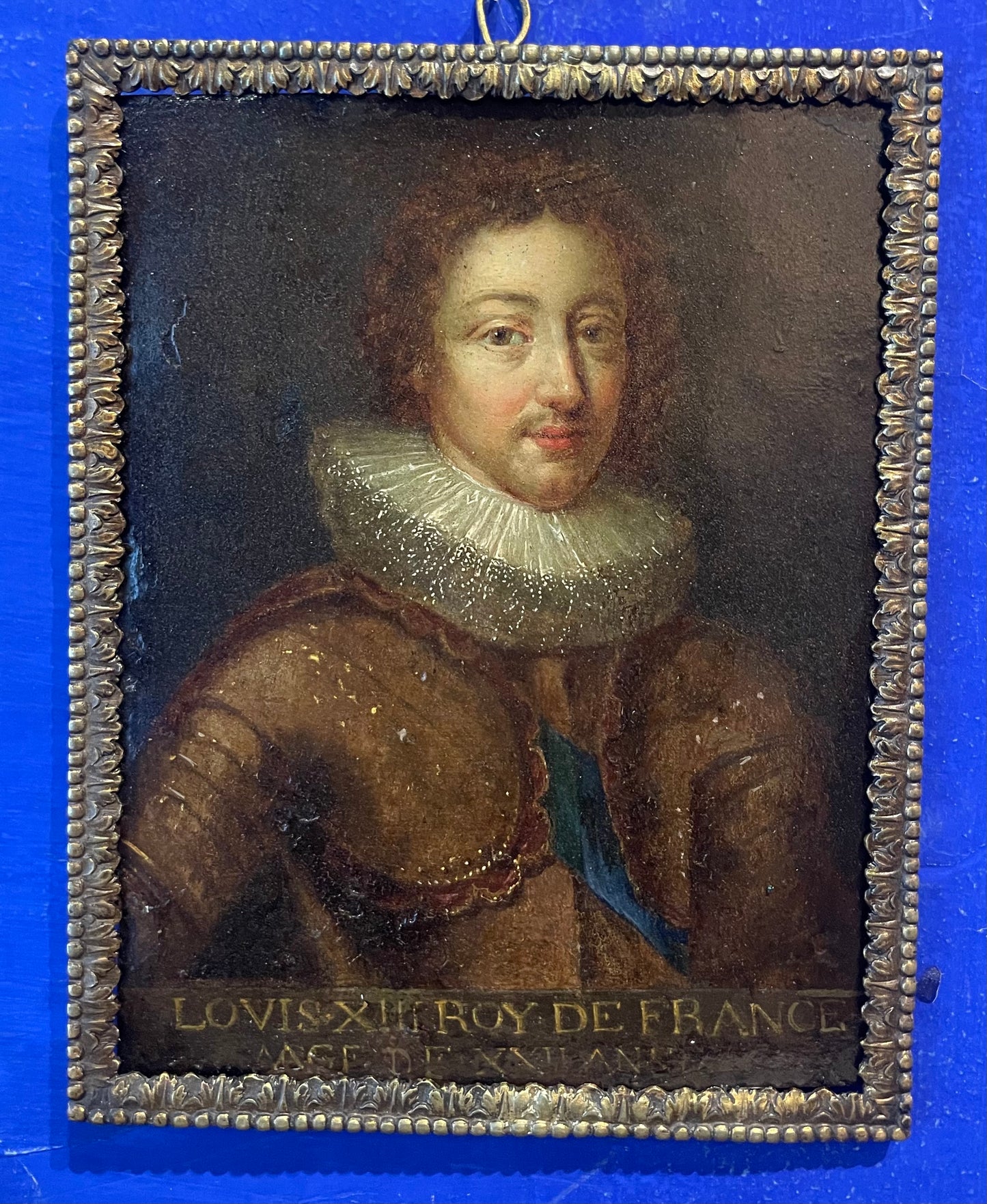 Ritratto di Louis XIII di Borbone, re di Francia, scuola franco-fiamminga, prima metà XVII secolo. Cm 21x16
