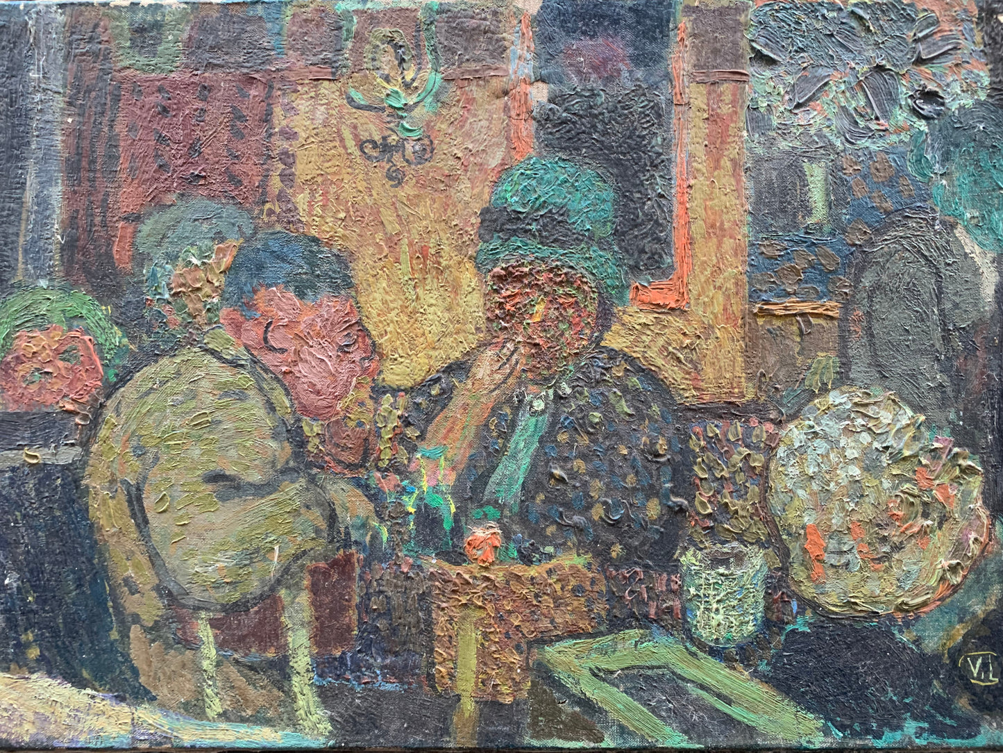 The Drinkers in the Parisian Café . Early XX century. Postimpressionism