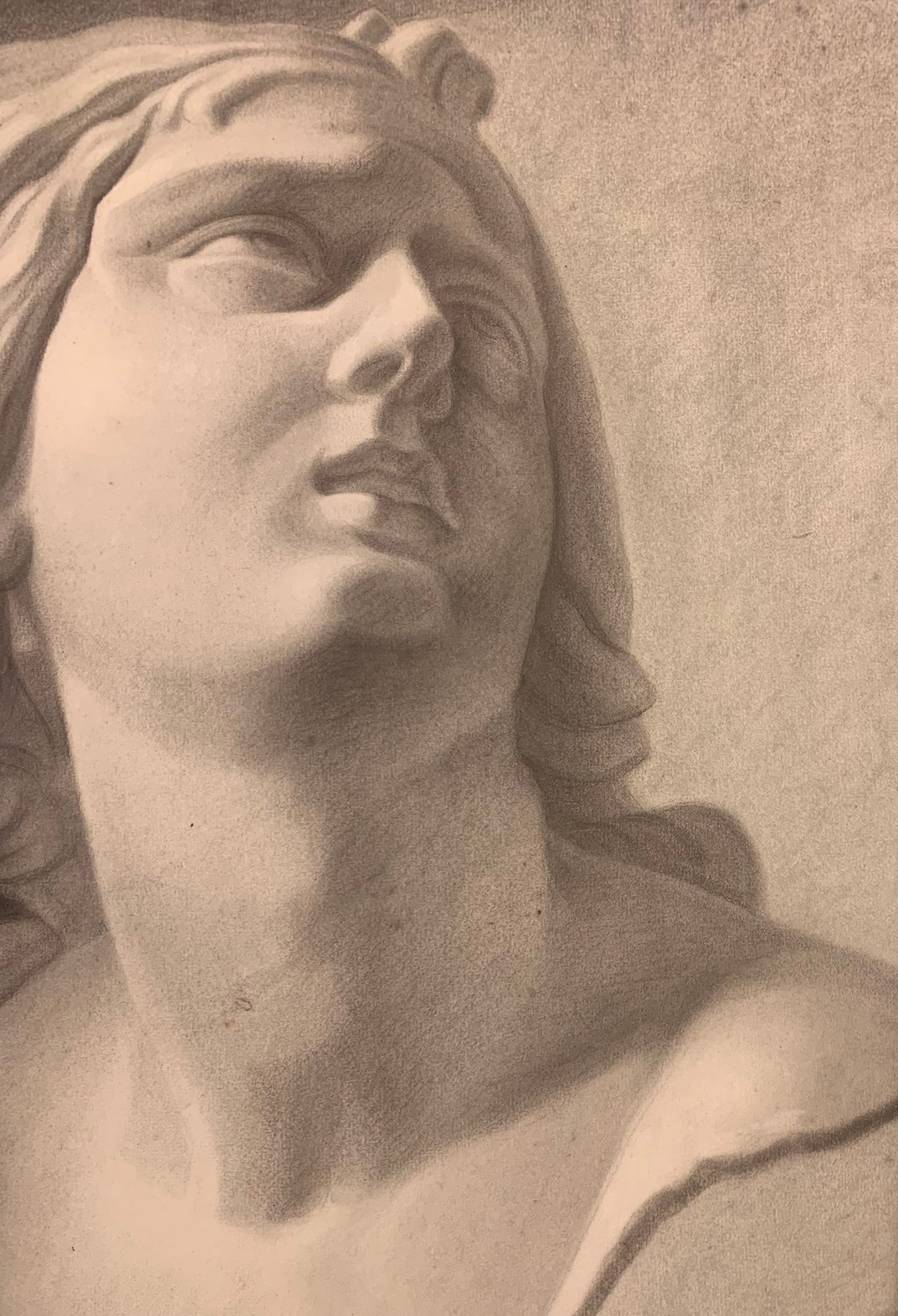 Academic drawing of classical bust sculpture. XIX century