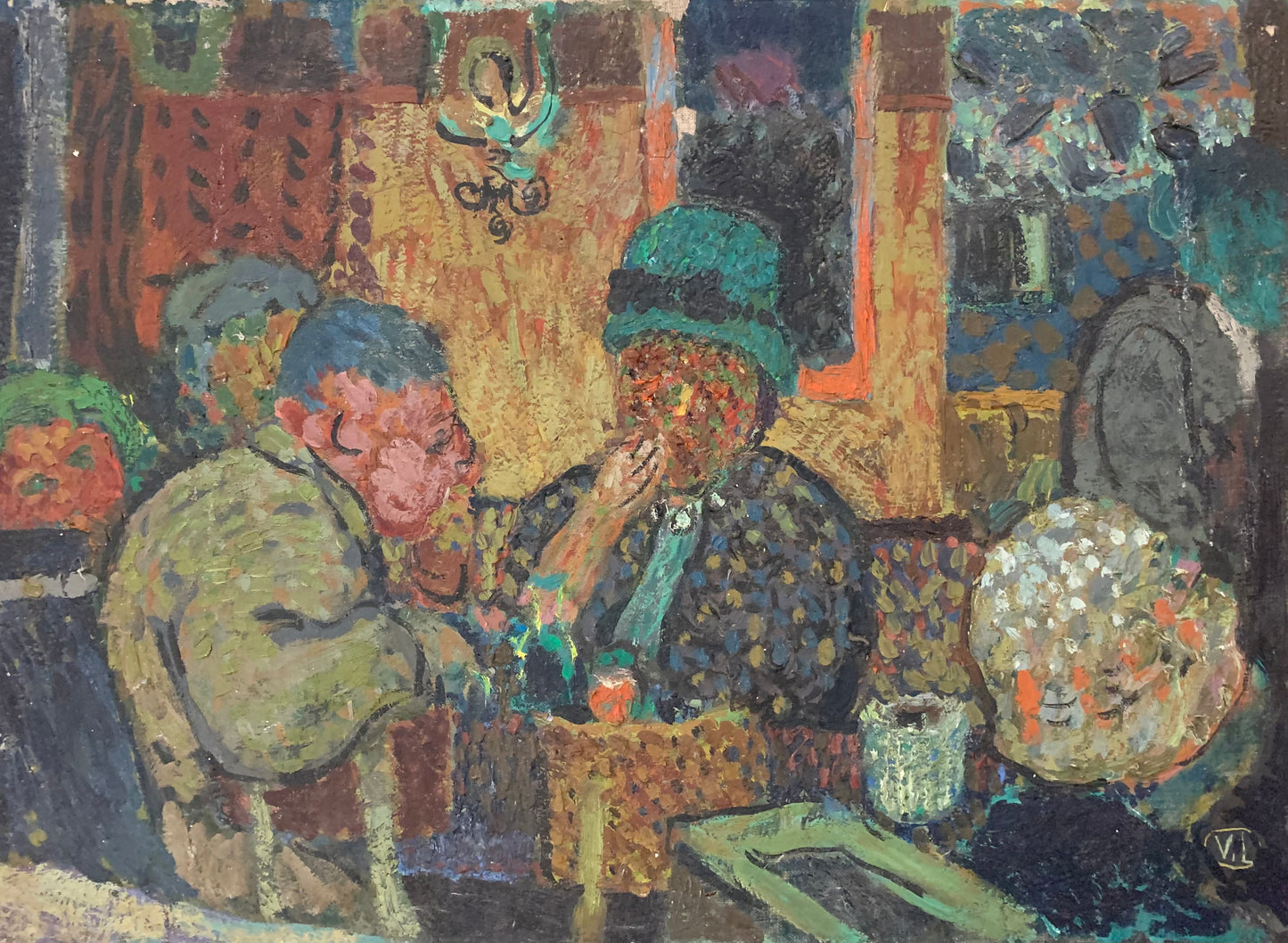 The Drinkers in the Parisian Café . Early XX century. Postimpressionism