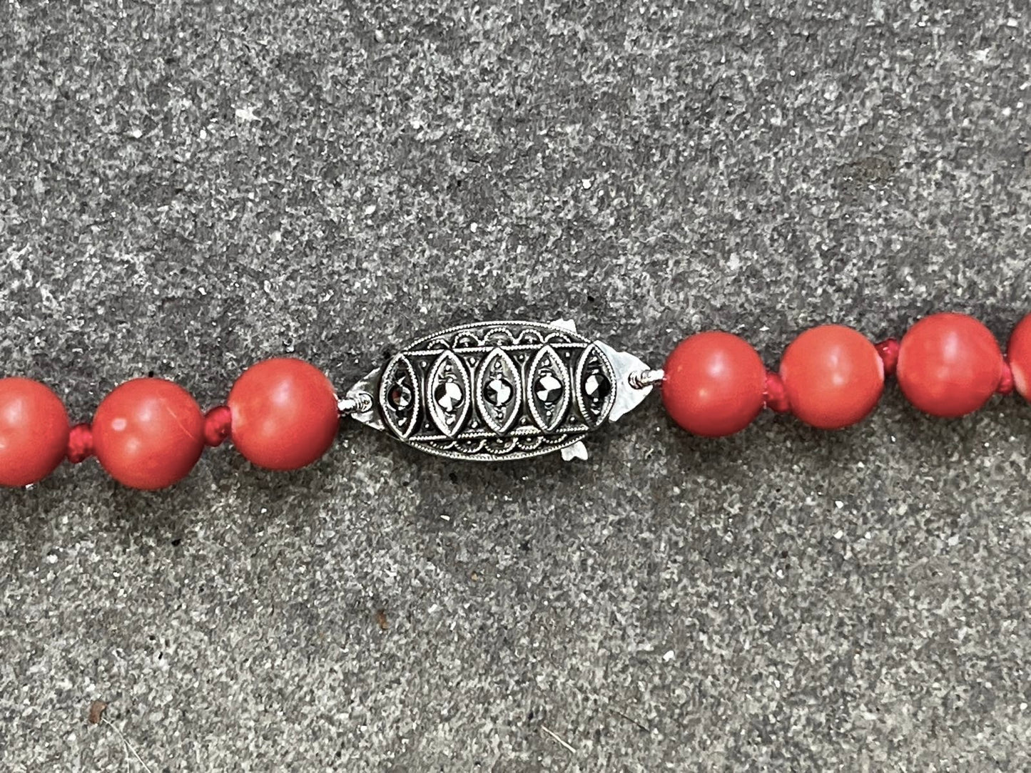 Natural Coral Necklace, Mid 20th Century with Art Deco Silver Clasp