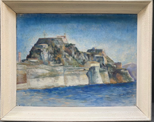 Venetian fortress on the Greek island of Corfu. Signed Tin Florias (1897-1969, Greek)