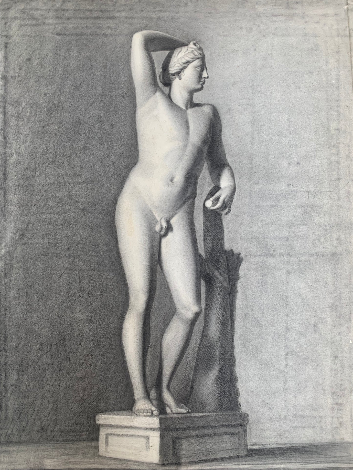 Italian Academic Drawing: Apollino degli Uffizi. XIX Century, 68 cm x 50 cm