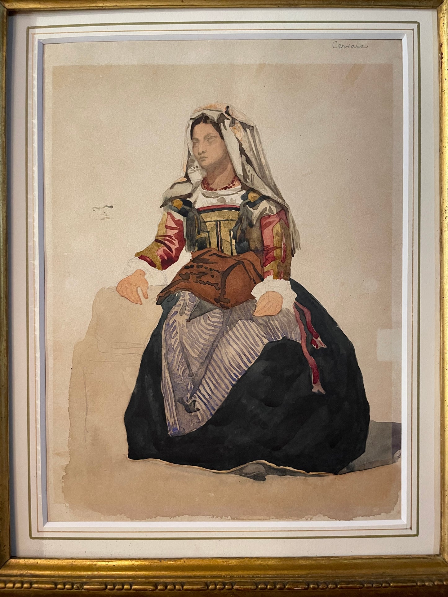RESERVED Donna italiana di Cervara in costume tradizionale, XIX secolo

Acquerello e matita su carta
