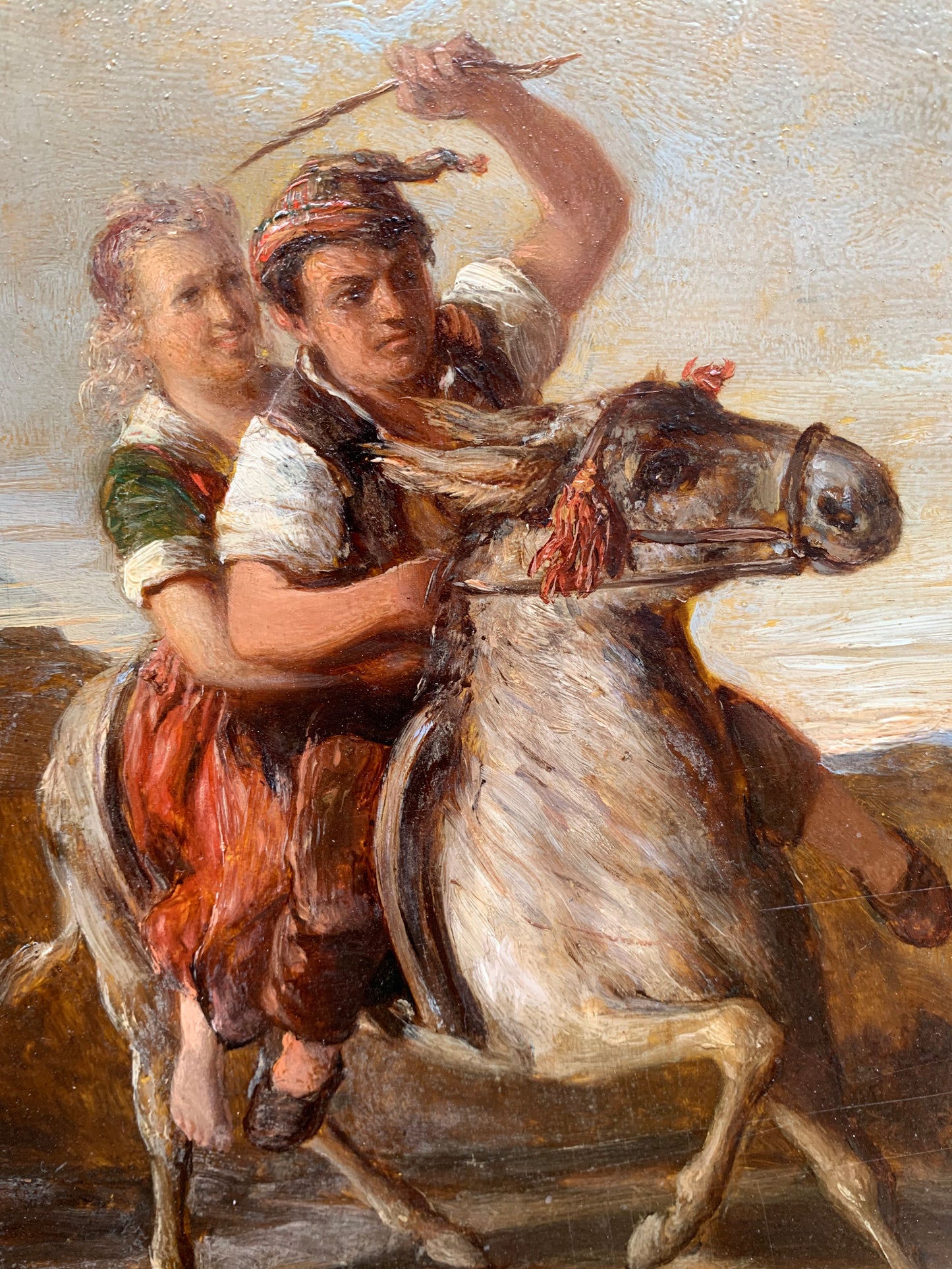 The Runaways, or Swiss boy on Donkey. Attributed to Joseph Hornung. Mid XIX century.