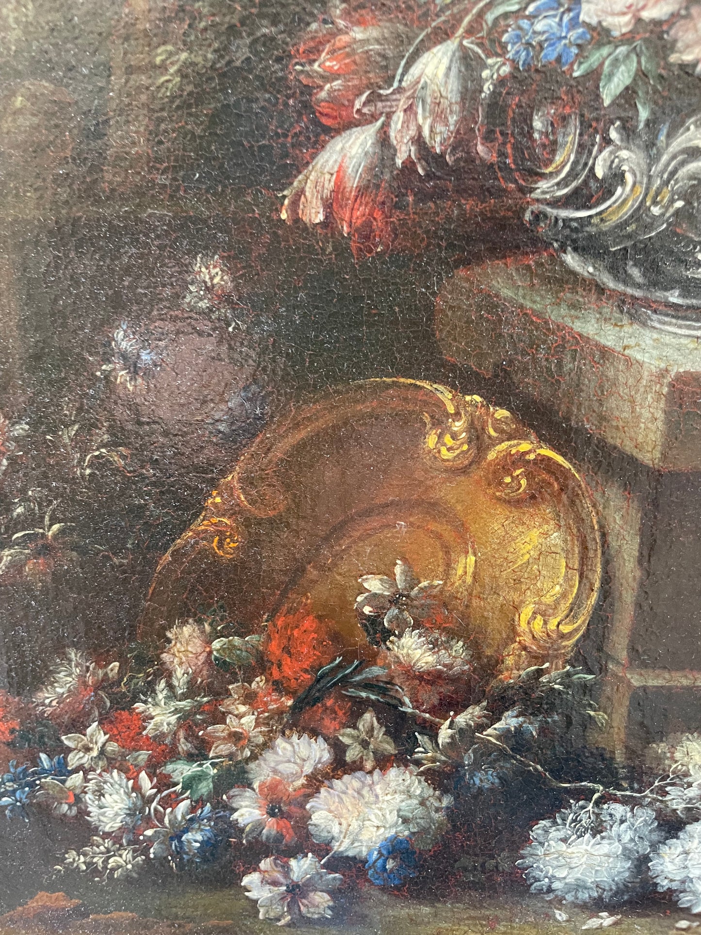 Gaspare Lopez, attribuzione Natura morta con fontana, obelisco e cascata di fiori in un giardino, Napoli, c. 1720