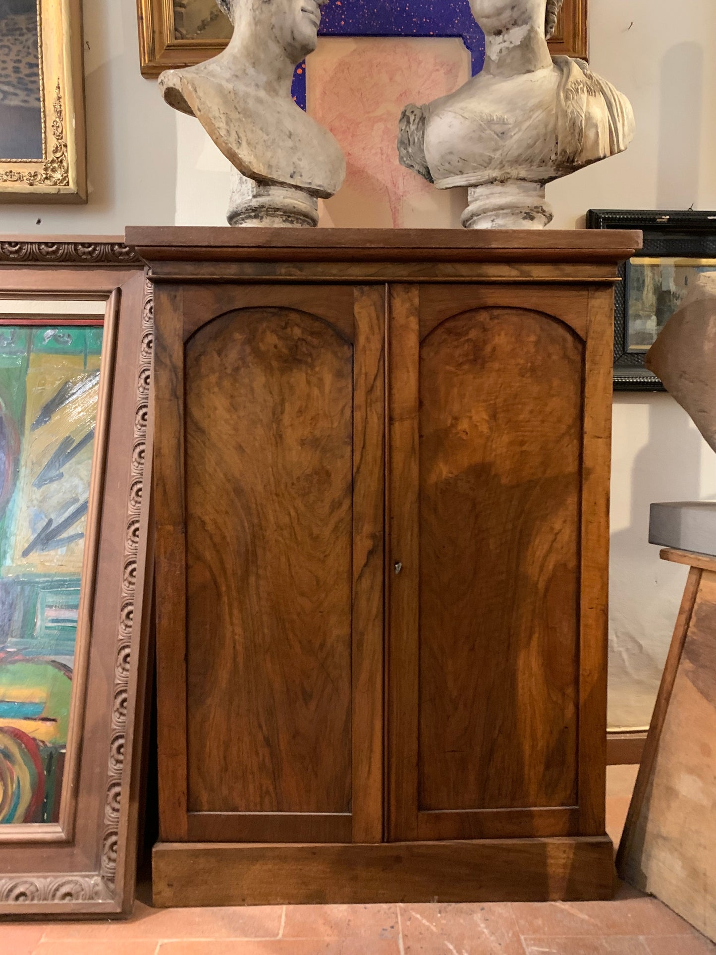 Drawer Archive Cabinet for Documents and Maps, 19th Century, Walnut Veneered Wood with Scagliola Top