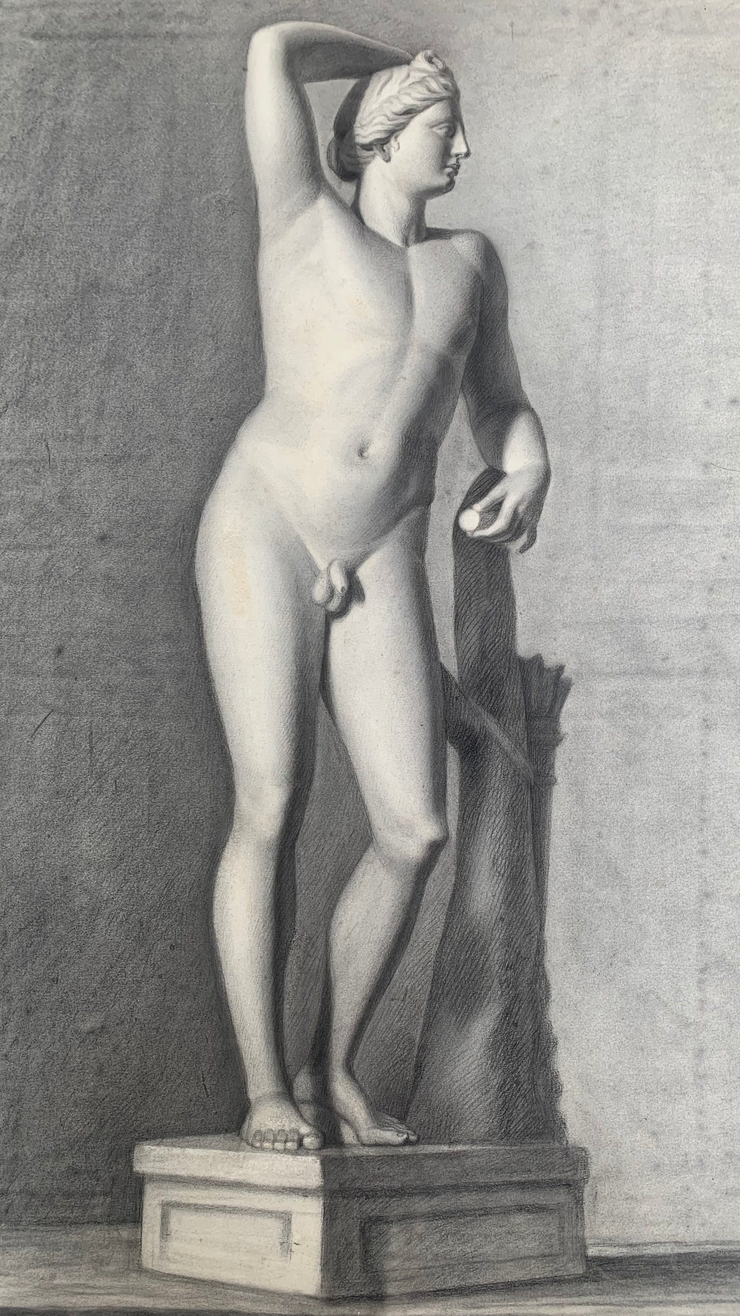 Italian Academic Drawing: Apollino degli Uffizi. XIX Century, 68 cm x 50 cm